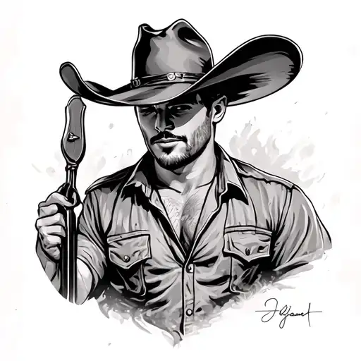 cowboy pinup gay man tattoo design idea