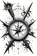"What's broken can be reforged" reforged broken compass tattoo design idea