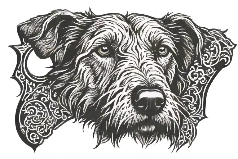 Irish Wolfhound head  ancient Irish dog wearing tattoo design idea