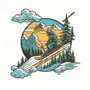 skiing outdoors mountains trees tattoo design idea
