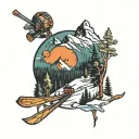 skiing outdoors mountains trees tattoo design idea