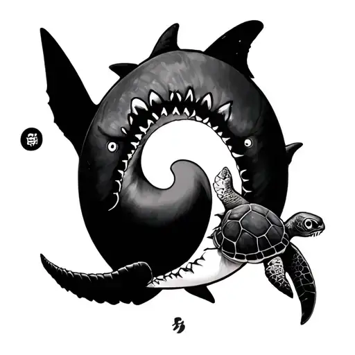 Shark and turtle Yin Yang tattoo design idea