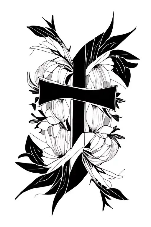 CROSS AND  spiderlily tattoo design idea