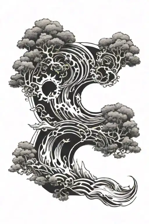 Elements of earth fire water tattoo design idea