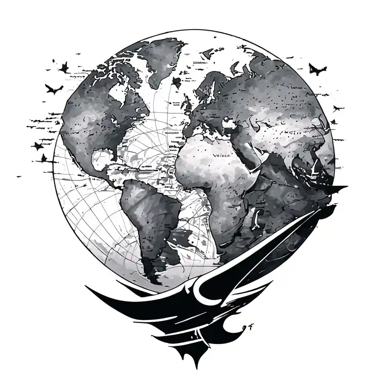 corporate aviation themed tattoo featuring navigation and world map tattoo design idea