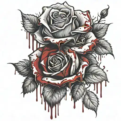 roses with blood dripping from them tattoo design idea
