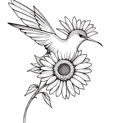 hummingbird with a gerber daisy tattoo design idea