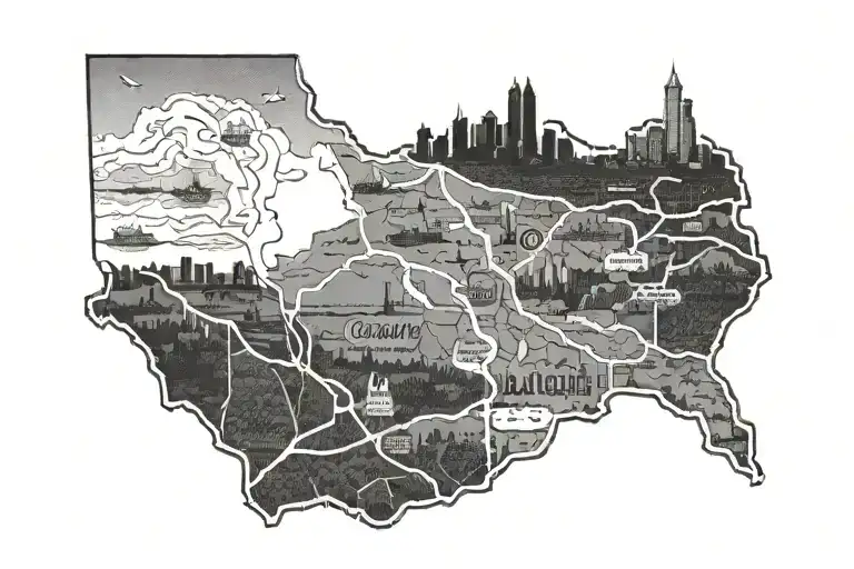 road using the highway system from San angelo texas, to dallas texas, to Conway arkansas, and to Monroe Louisiana  tattoo design idea