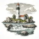 a lighthouse on rocks surrounded by water  tattoo design idea