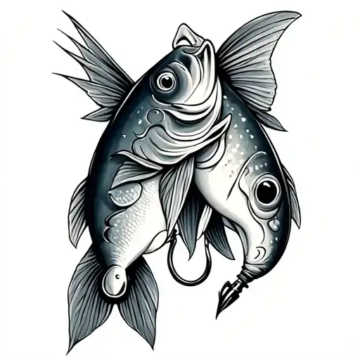 couple fishing hooks tattoo design idea