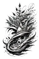 An abstract design symbolizing your diverse interests and hobbies, incorporating elements of ecology, programming, and project management tattoo design idea