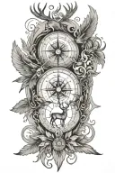 compass, arrows, deer, phoenix tattoo design idea