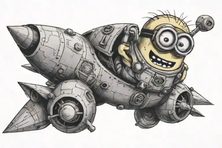 Minion riding a rocket ship tattoo design idea