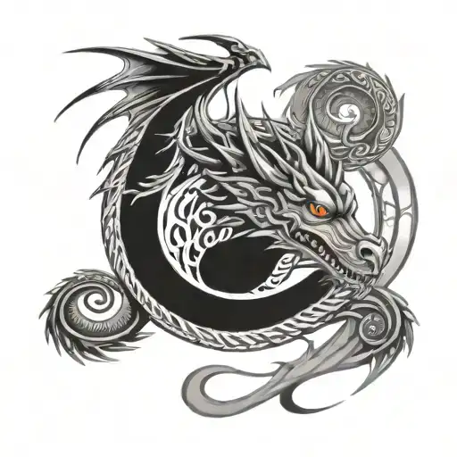 ouroboros dragon with eye symbol integrated tattoo design idea