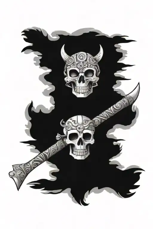 macuahuitl with a Mictlantecuhtli skull  tattoo design idea