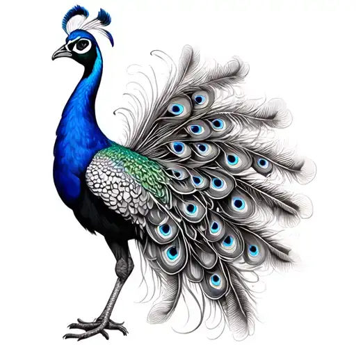 peacock bust with big feathers tattoo design idea