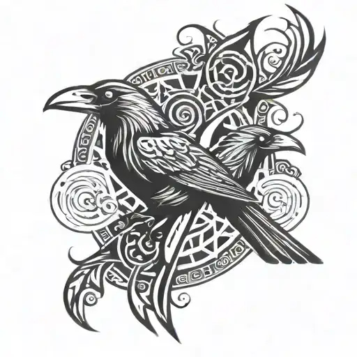 Odins ravens, in traditional norse style tattoo tattoo design idea