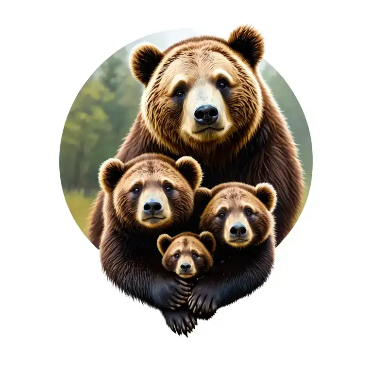 papa bear mama bae  =ear and 3 cubs tattoo design idea