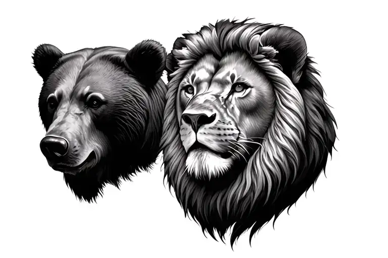 bear face off with lion face tattoo design idea