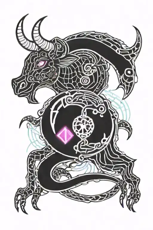 Taurus  with dragon   tattoo design idea