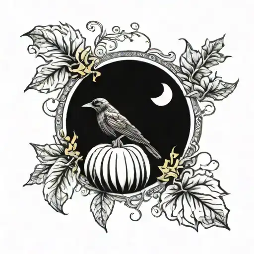 crow and pumpkin patch tattoo design idea