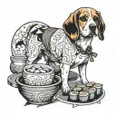 create a beagle in a sushi chef outfit tattoo design idea