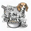 create a beagle in a sushi chef outfit tattoo design idea