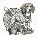 create a beagle in a sushi chef outfit tattoo design idea