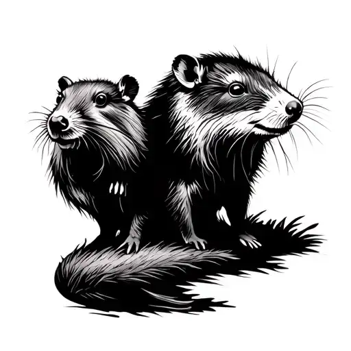capybara and opossum nature scene tattoo design idea