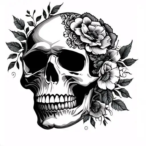 Skull and floral patterns tattoo design idea