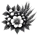 hawthorn tree, rowan tree, willow tree and a reed flower tattoo design idea