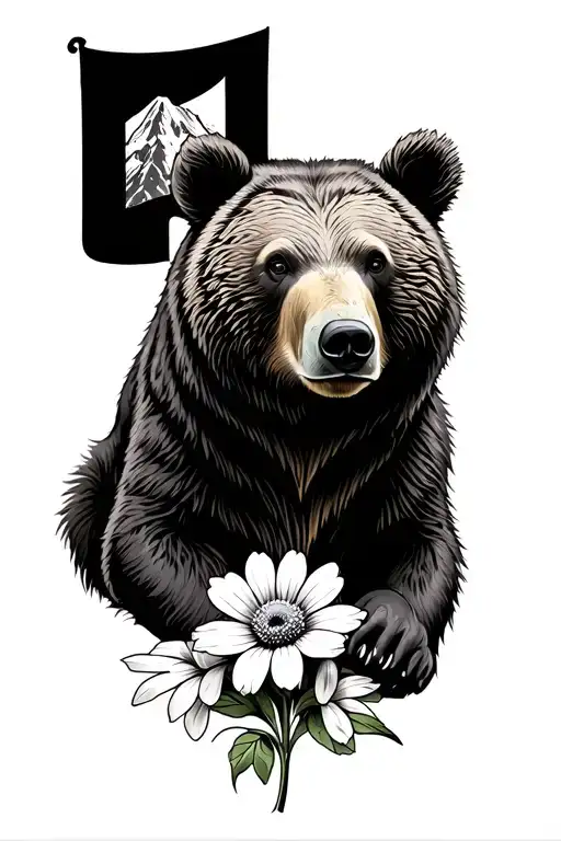 Matterhorn with canton of Bern bear and edelweiss flower below tattoo design idea