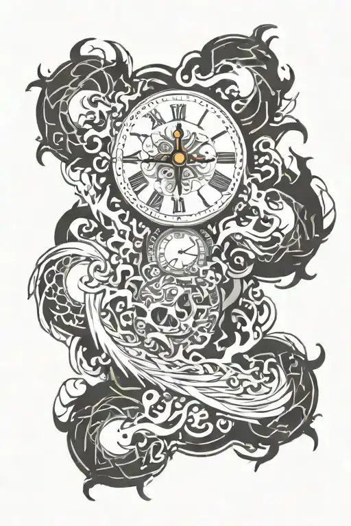time 8:26 AM with flames left arm sleeve tattoo design idea