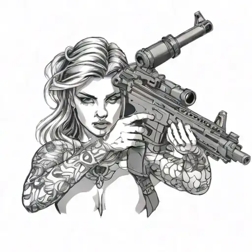 nude girl with ar15 tattoo design idea
