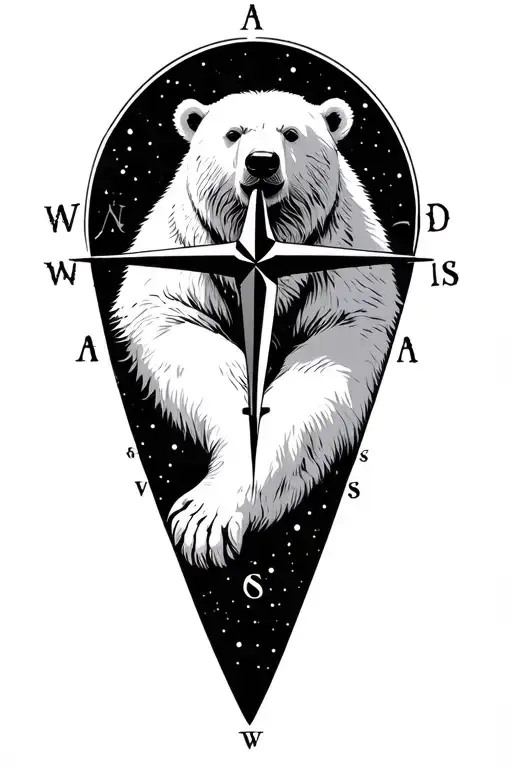 polar bear map compass plane flying in the sky tattoo design idea