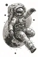 astronaut, floating in space, with the moon in the background, rich in details tattoo design idea