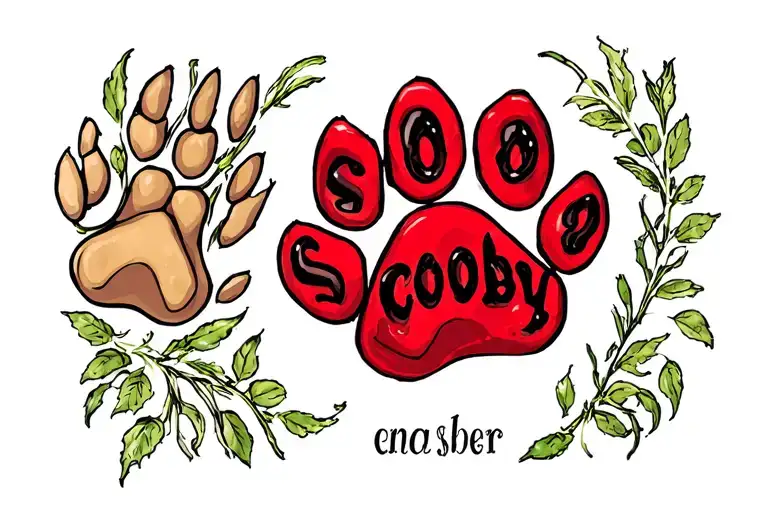 dog pawprint memorial tattoo with the name "scooby" on it tattoo design idea