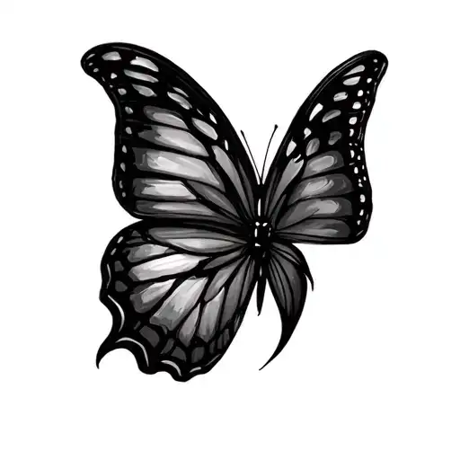 Black butterfly, one of the wings normal and the other one 4 letters with the shape of the wing tattoo design idea