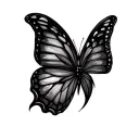 Black butterfly, one of the wings normal and the other one 4 letters with the shape of the wing tattoo design idea