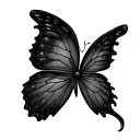Black butterfly, one of the wings normal and the other one 4 letters with the shape of the wing tattoo design idea