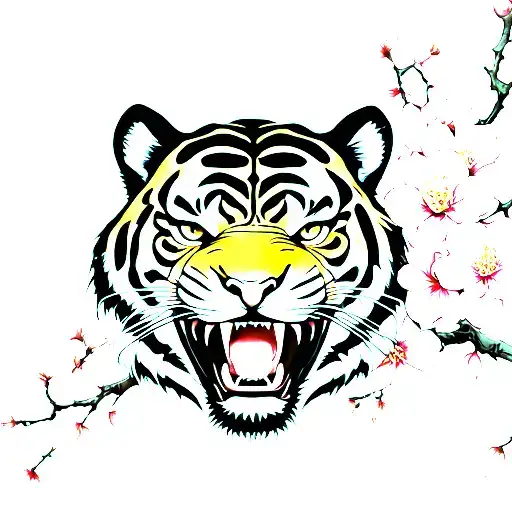 snarling tiger and plum blossom tattoo design idea