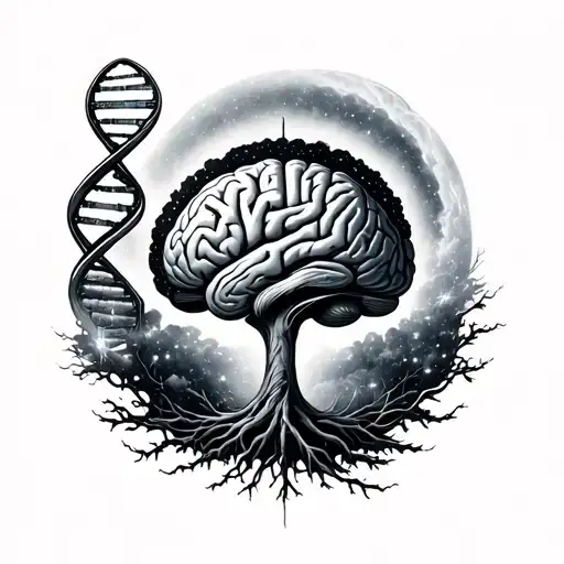 enlightment tree with dna, brain and galaxy around it tattoo design idea