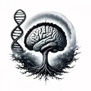enlightment tree with dna, brain and galaxy around it tattoo design idea