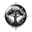 enlightment tree with dna, brain and galaxy around it tattoo design idea