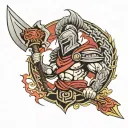 Spartan with snake axe sword or wolf face made tattoo design idea