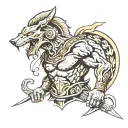 Spartan with snake axe sword or wolf face made tattoo design idea