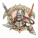 Spartan with snake axe sword or wolf face made tattoo design idea