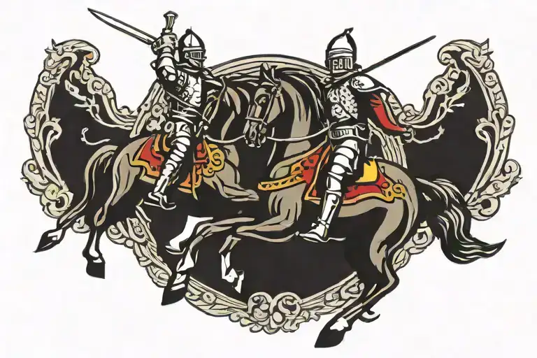 knight on running horse stabbing   tattoo design idea