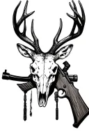 simple front facing deer skull with a rifle across antlers tattoo design idea