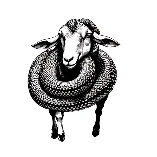 Snake coiled around sheep body tattoo design idea